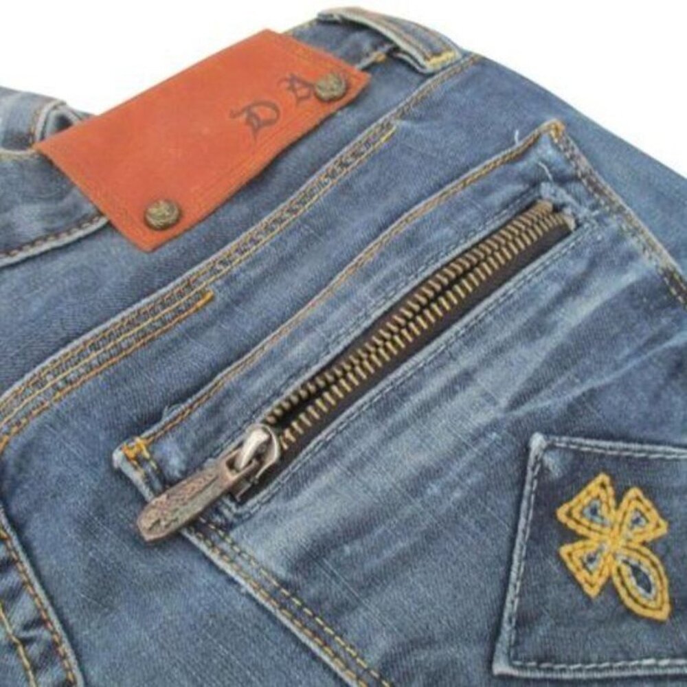 Denim Addict Blue Distressed Heavily Embroderied Scallop Ankle Skinny Jeans